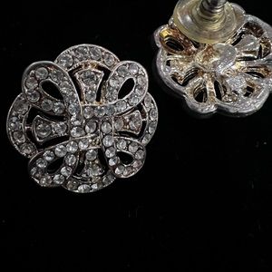 Earrings silver metal CZ disk posts